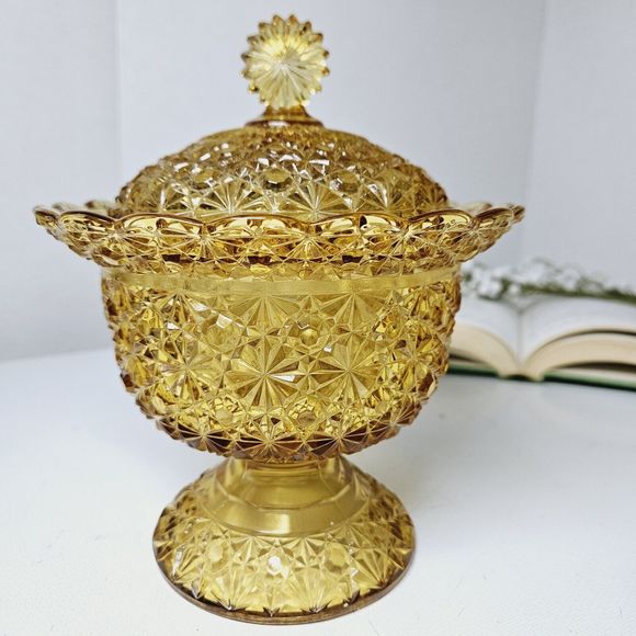 Fenton Accents Vintage Fenton Lg Wright Amber Glass Daisy Button